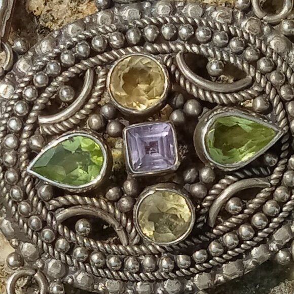 Mixed Gemstone 925 Silver Bracelet / Anklet - Picture 2 of 4